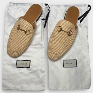 Gucci Princetown Raffia Horsebit Accent Detail Mules Slides Slippers Men's Sz 9